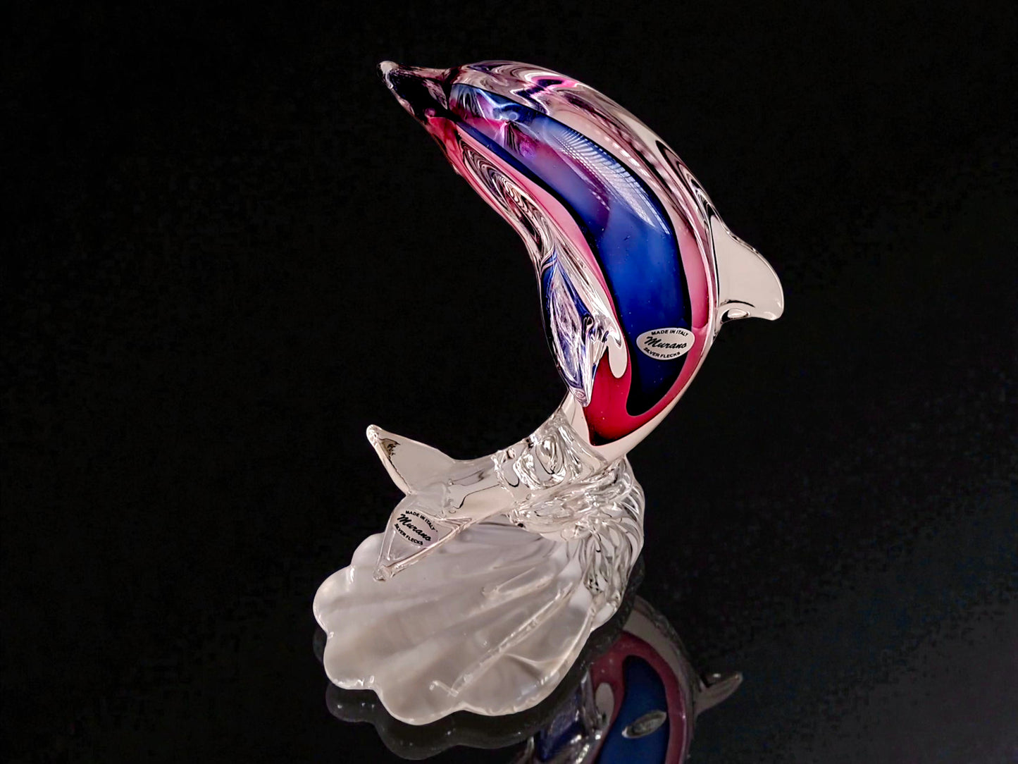 Scultura Raffigurante un Delfino in Vetro Sommerso di Murano, Vetreria Rosis