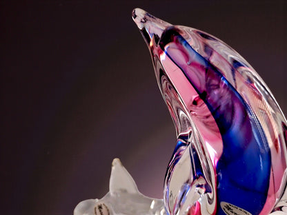 Scultura Raffigurante un Delfino in Vetro Sommerso di Murano, Vetreria Rosis