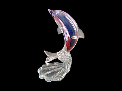 Scultura Raffigurante un Delfino in Vetro Sommerso di Murano, Vetreria Rosis