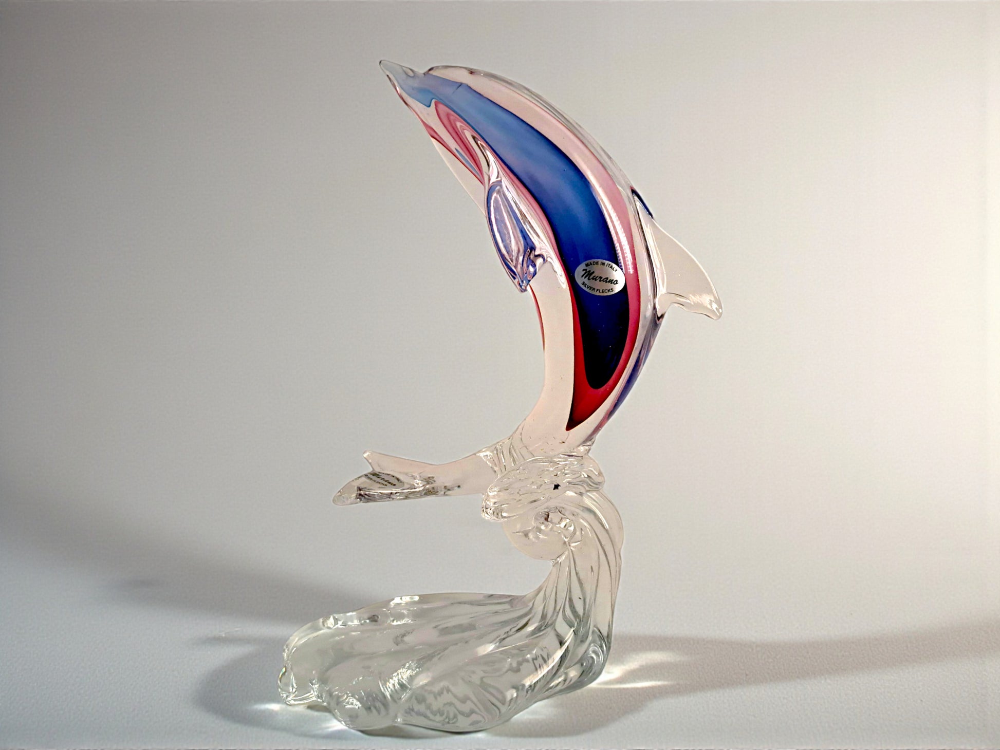 Scultura Raffigurante un Delfino in Vetro Sommerso di Murano, Vetreria Rosis