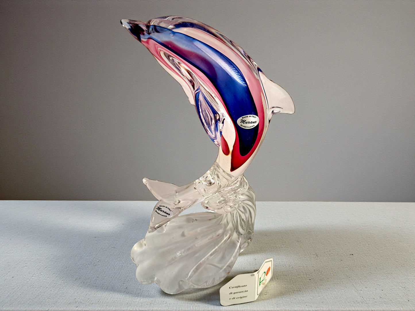 Scultura Raffigurante un Delfino in Vetro Sommerso di Murano, Vetreria Rosis