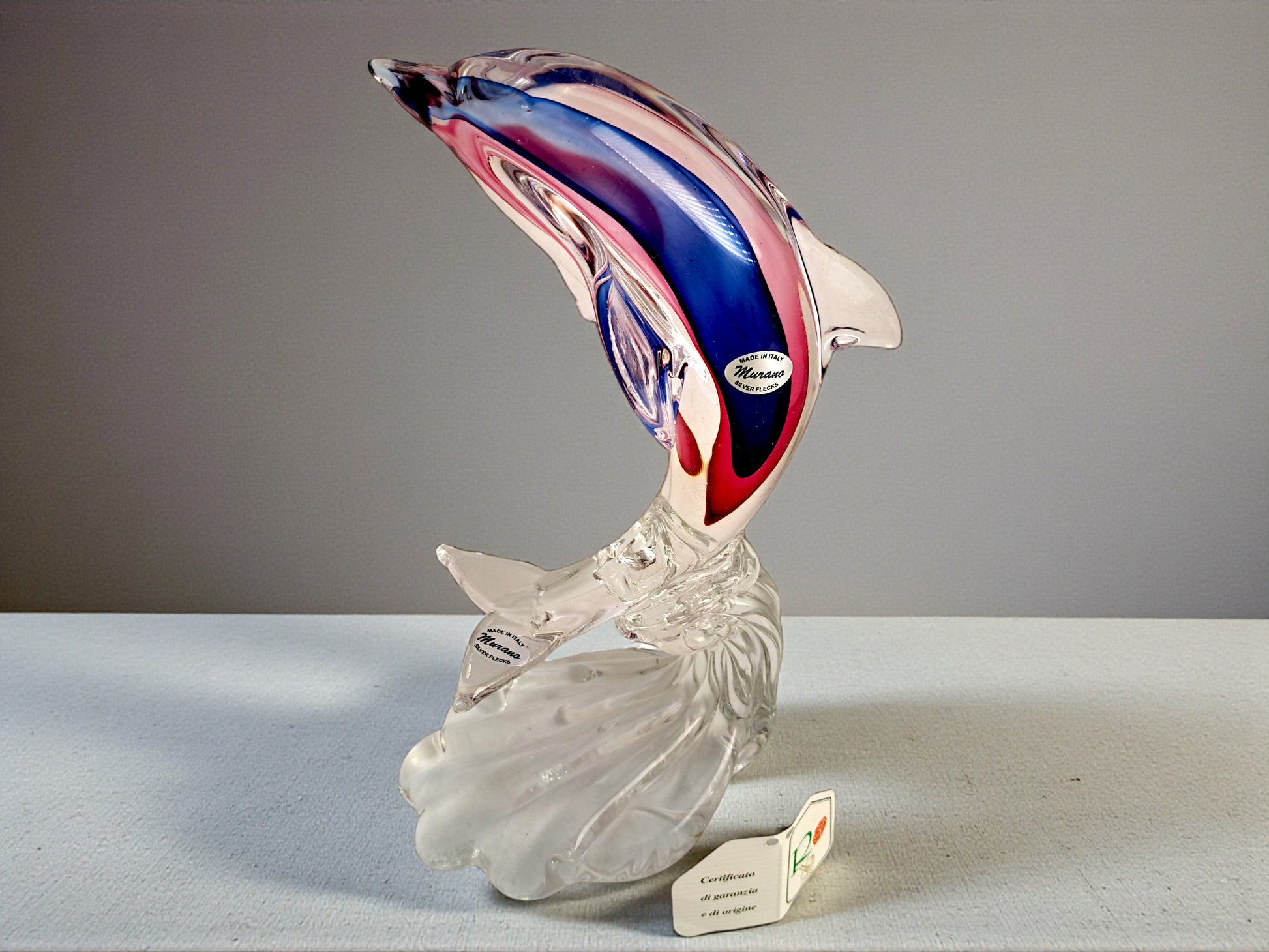 Scultura Raffigurante un Delfino in Vetro Sommerso di Murano, Vetreria Rosis