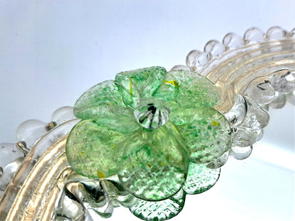 Specchio da Tavolo in Vetro di Murano, Fiori Verdi