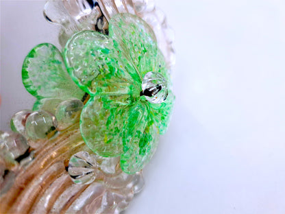Specchio da Tavolo in Vetro di Murano, Fiori Verdi