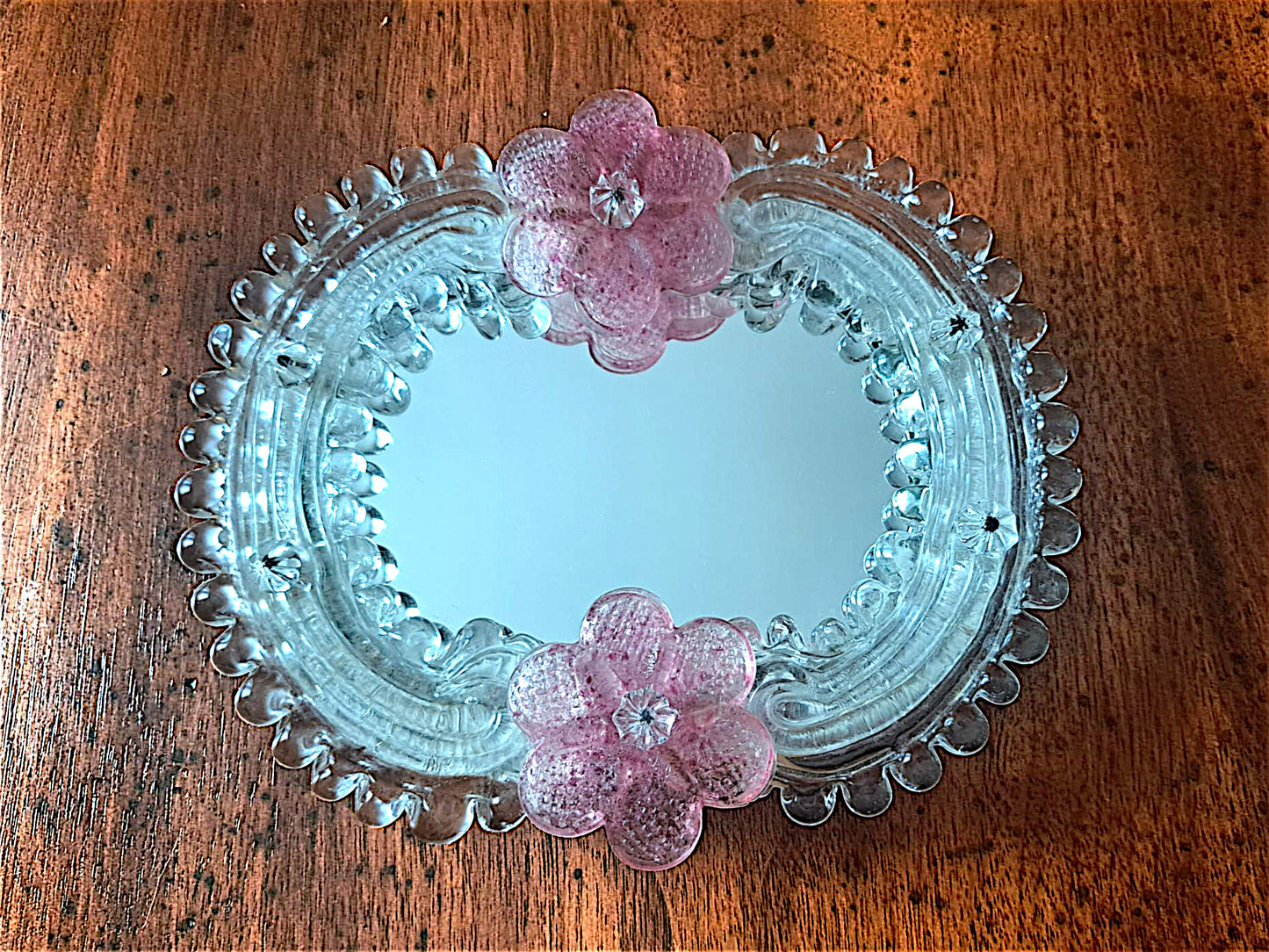 Specchietto in vetro di Murano, Fiori Rosa