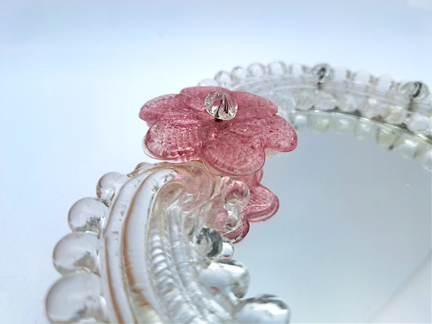 Specchietto in vetro di Murano, Fiori Rosa