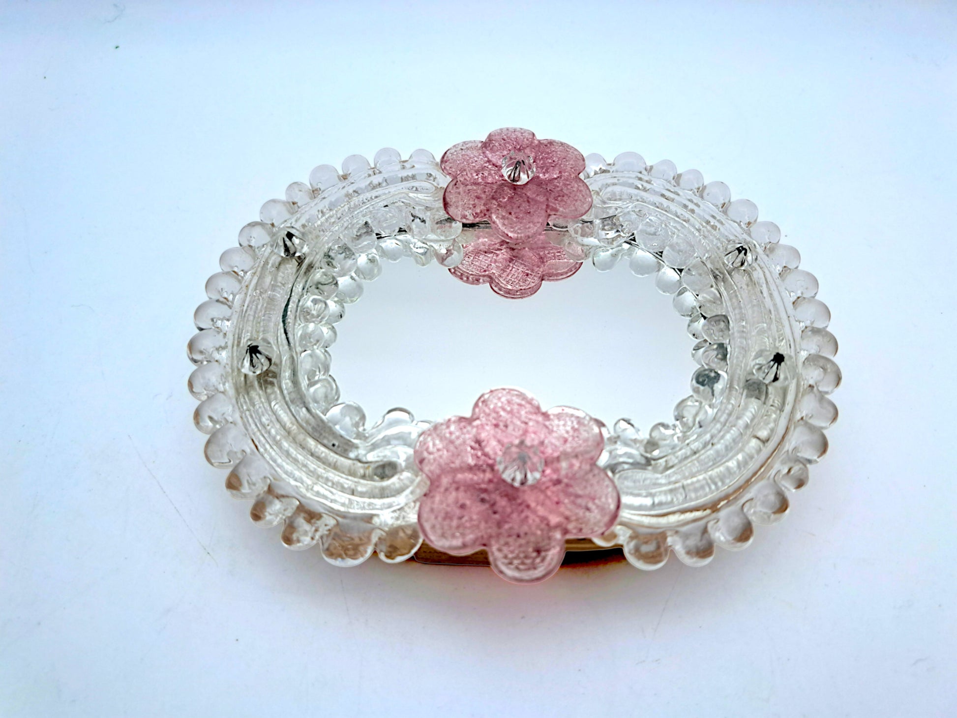 Specchietto in vetro di Murano, Fiori Rosa
