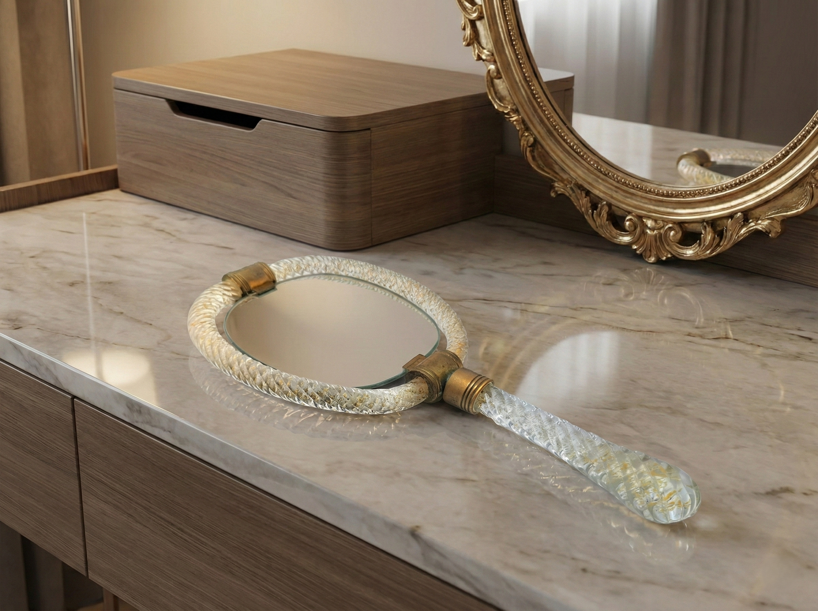 Specchio a Mano in Vetro di Murano, Barovier & Toso, Lavorazione Torchon