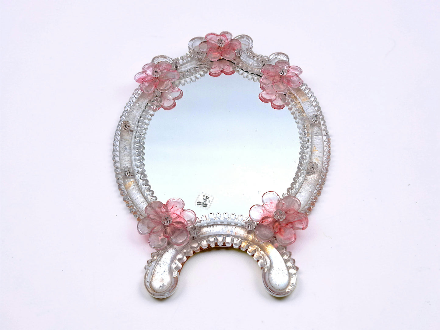 Specchio in Vetro di Murano, Fiori Rosa