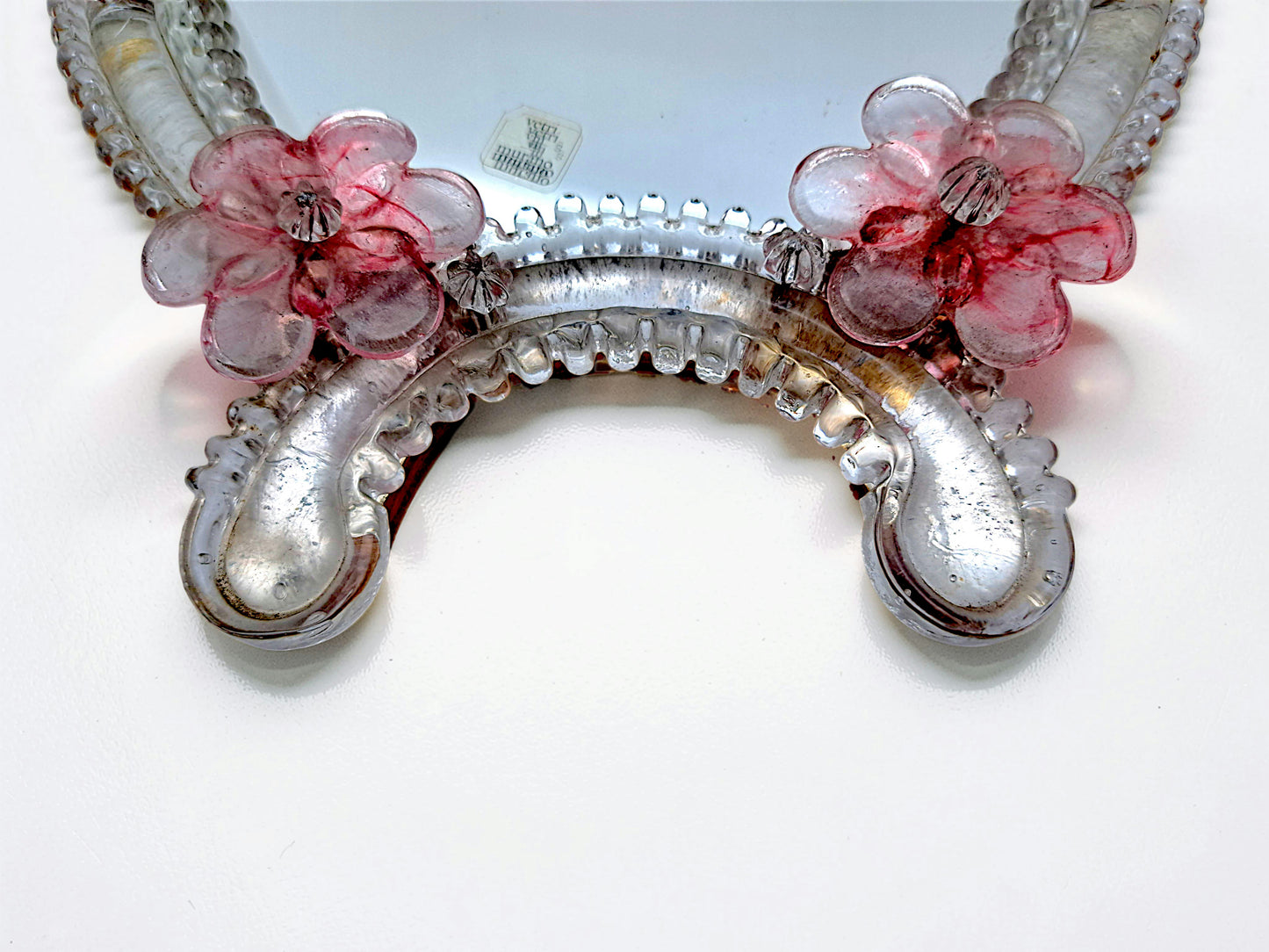 Specchio in Vetro di Murano, Fiori Rosa