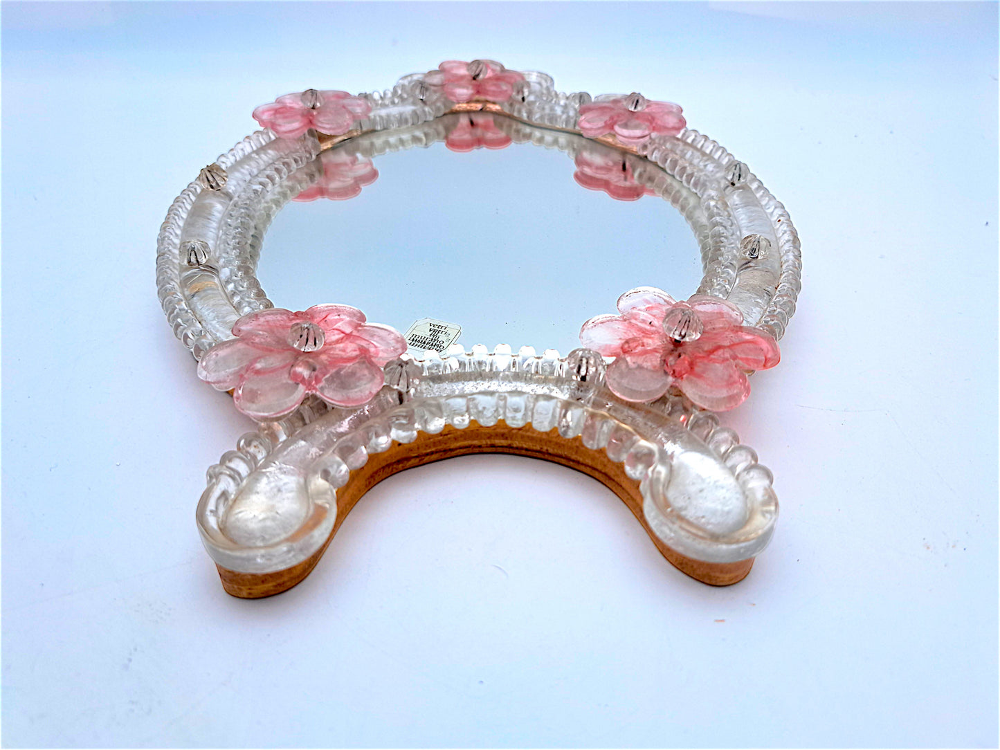 Specchio in Vetro di Murano, Fiori Rosa