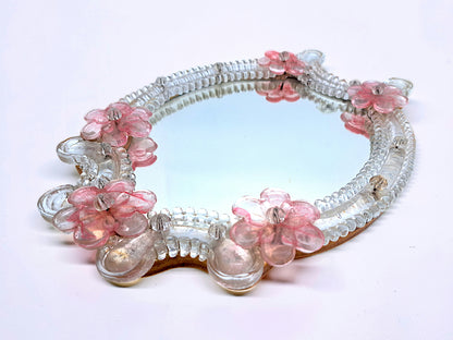 Specchio in Vetro di Murano, Fiori Rosa
