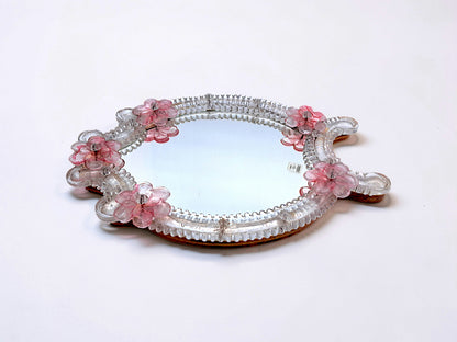 Specchio in Vetro di Murano, Fiori Rosa