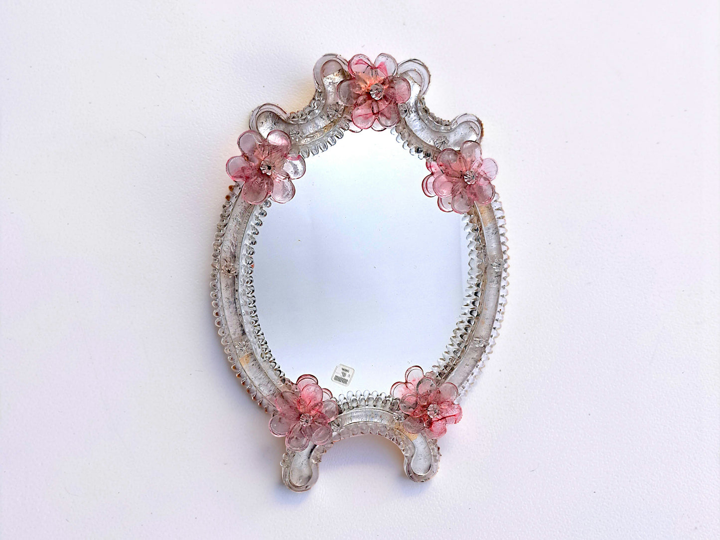 Specchio in Vetro di Murano, Fiori Rosa
