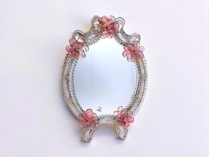 Specchio in Vetro di Murano, Fiori Rosa