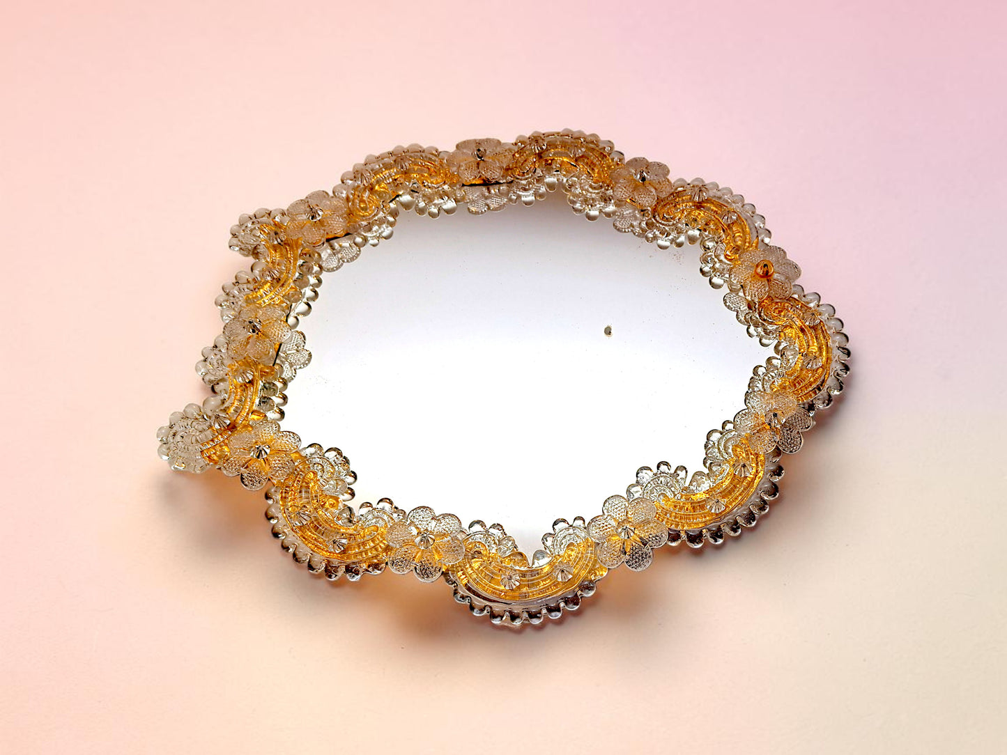 Specchio da Tavolo in Vetro di Murano, Fiori Oro
