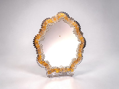 Specchio da Tavolo in Vetro di Murano, Fiori Oro