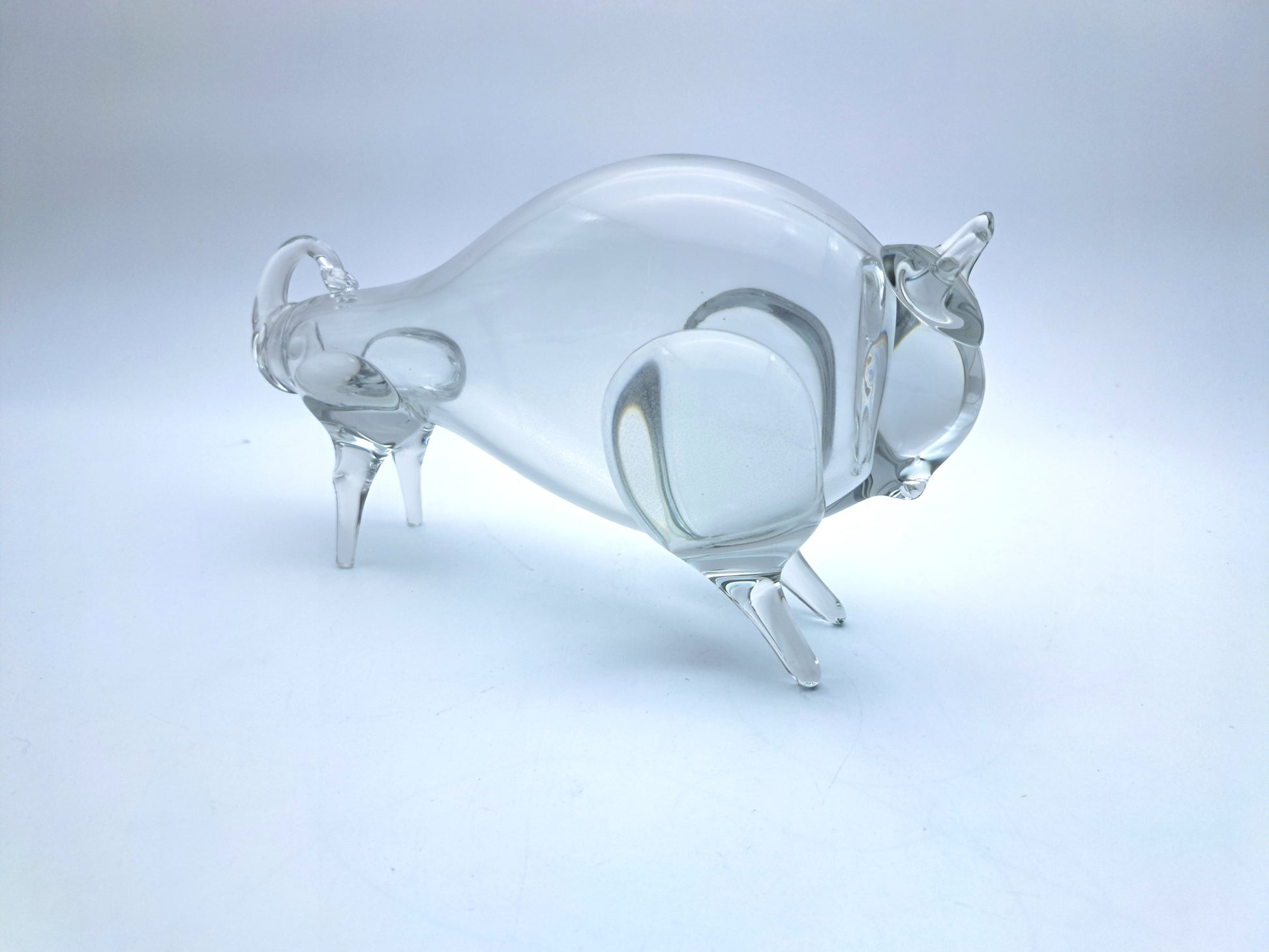 Scultura Toro in Vetro Trasparente di Murano