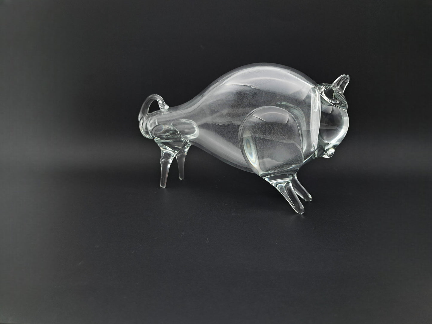 Scultura Toro in Vetro Trasparente di Murano