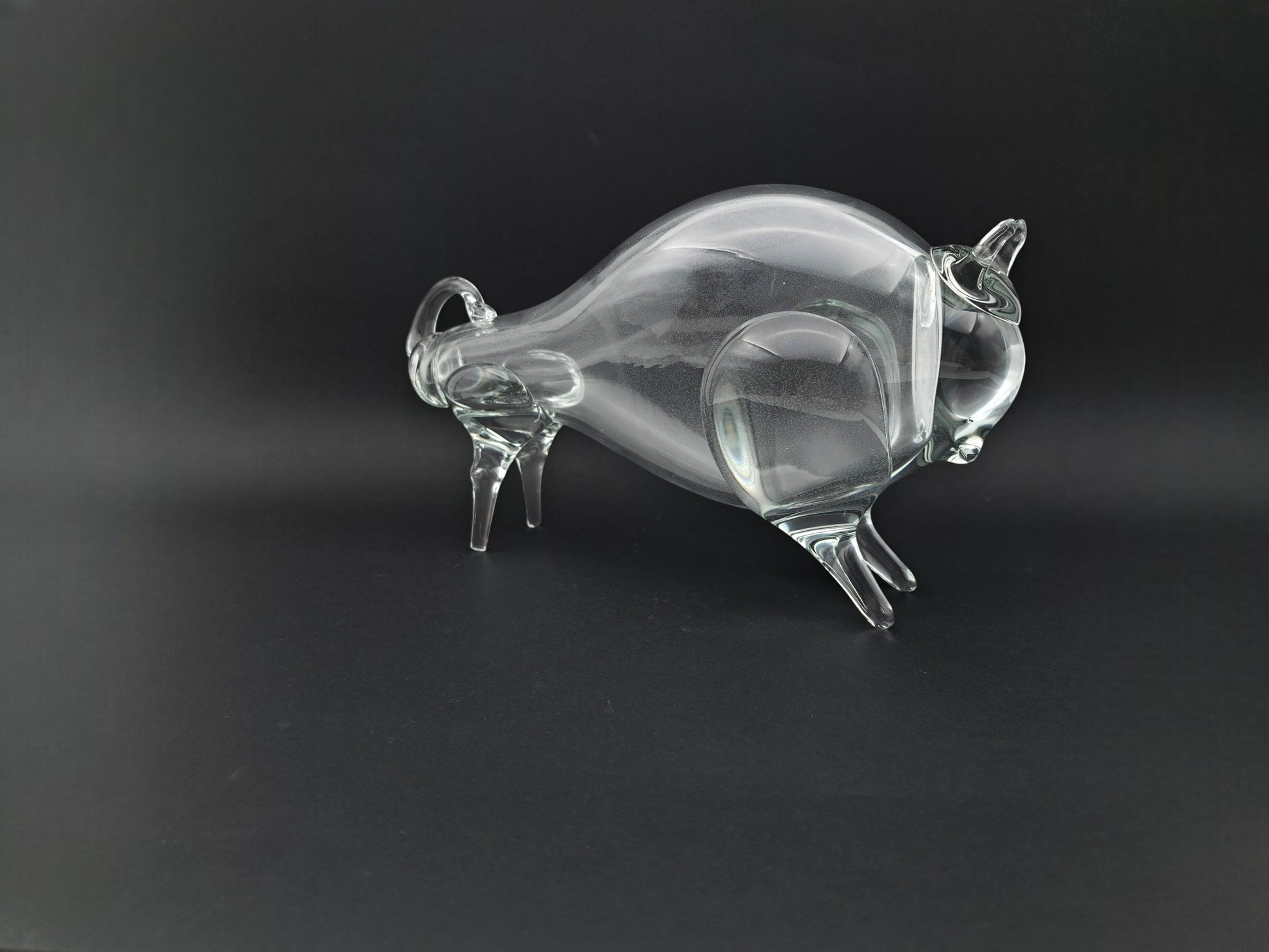 Scultura Toro in Vetro Trasparente di Murano