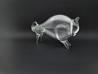 Scultura Toro in Vetro Trasparente di Murano