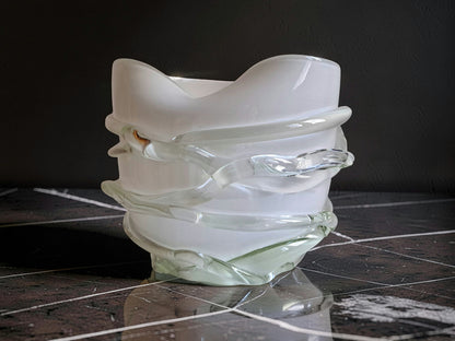 Vaso in Vetro di Murano, Bianco e Corda Trasparente