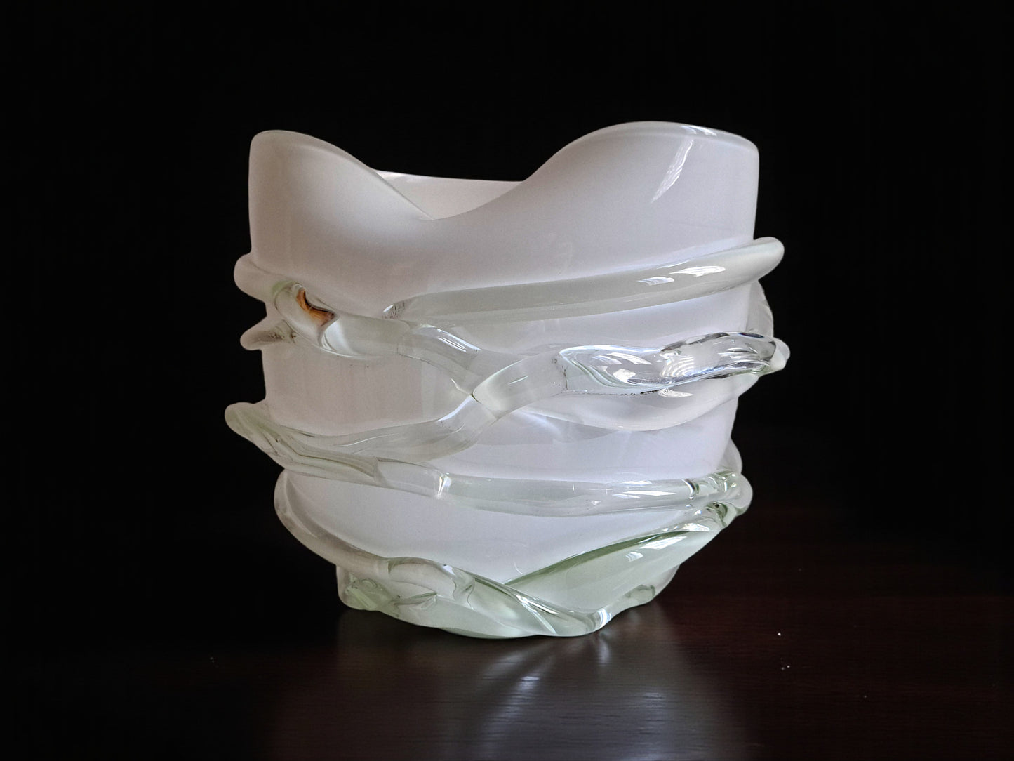 Vaso in Vetro di Murano, Bianco e Corda Trasparente