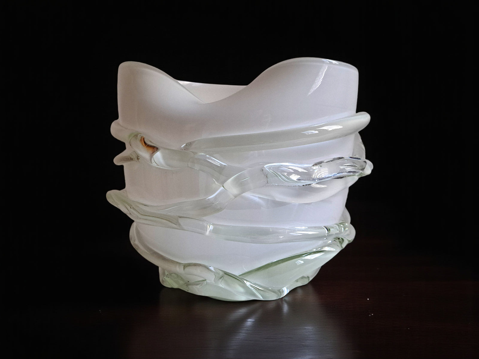 Vaso in Vetro di Murano, Bianco e Corda Trasparente