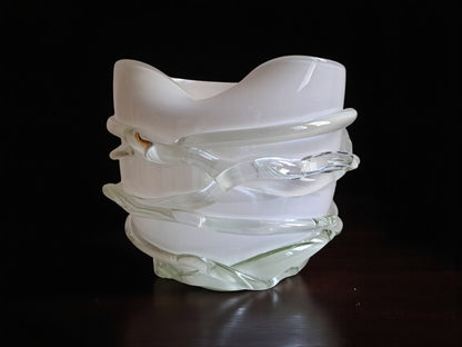 Vaso in Vetro di Murano, Bianco e Corda Trasparente