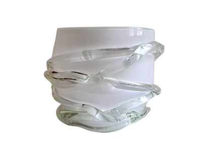 Vaso in Vetro di Murano, Bianco e Corda Trasparente
