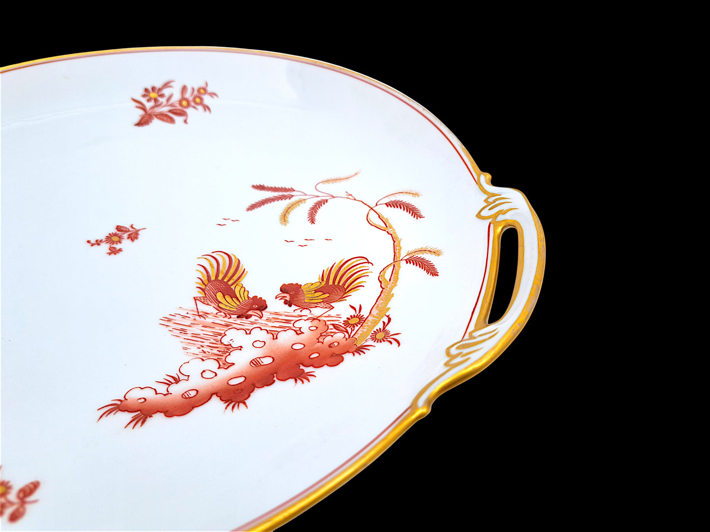 Serving Dish Richard Ginori, Doccia Factory, Red Roosters