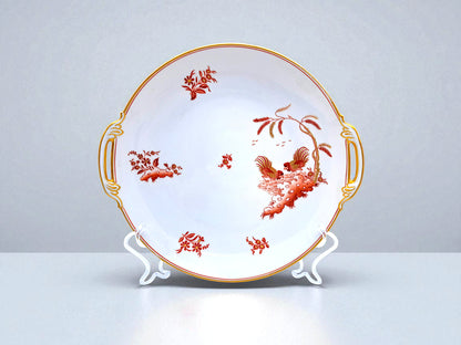 Serving Dish Richard Ginori, Doccia Factory, Red Roosters