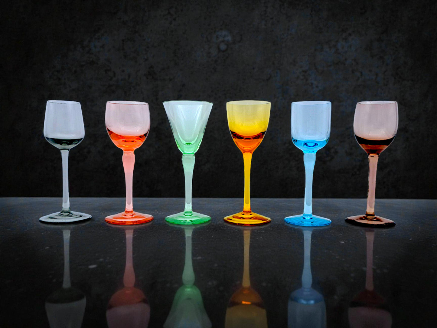 Set 12 Bicchieri Murano, 6 Calici Liquore e 6 Shot, Nason, Arlecchino