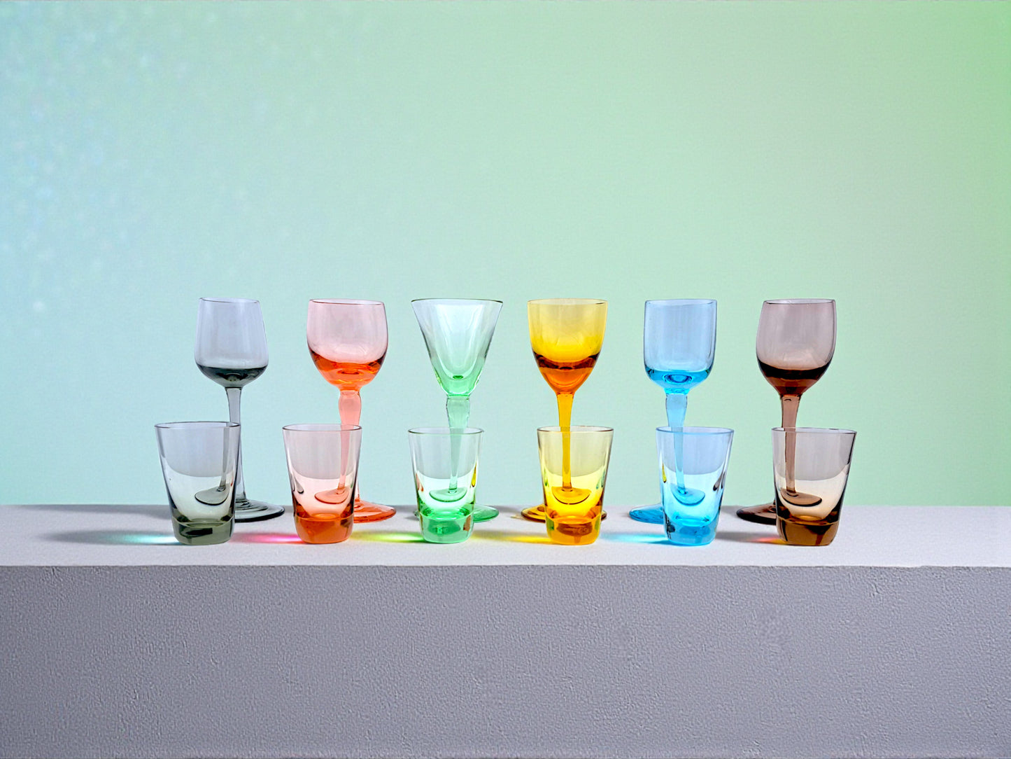 Set 12 Bicchieri Murano, 6 Calici Liquore e 6 Shot, Nason, Arlecchino