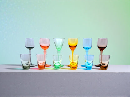 Set 12 Bicchieri Murano, 6 Calici Liquore e 6 Shot, Nason, Arlecchino