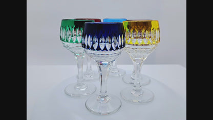 Servizio 6 bicchierini da Liquore, Cristallo Tagliato Colorato