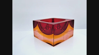 Posacenere in Vetro Sommerso Rosso di Murano, Flavio Poli per Seguso
