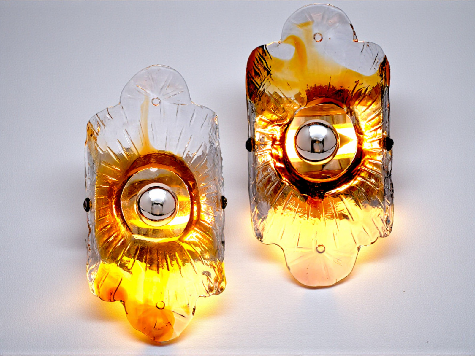 Coppia di Lampade da Parete in Vetro di Murano, Mazzega